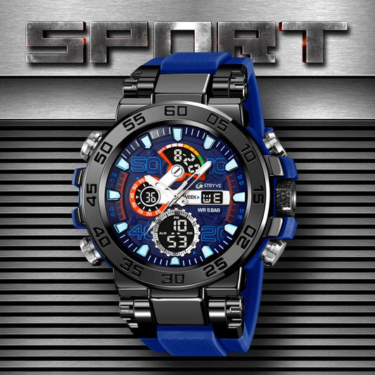 New STRYVE 8030 Men's Watch Fashion Sports Waterproof Wristwatch High Quality Digital-Analog Dual Movement Calendar Aralm Week