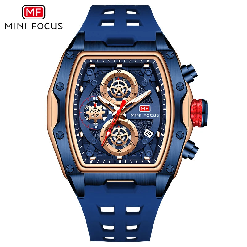 MINI FOCUS Multifunctional Luxury Fashion Quartz Wristwatches for Men Warrior Red Strap Waterproof Chronograph reloj hombre 473G