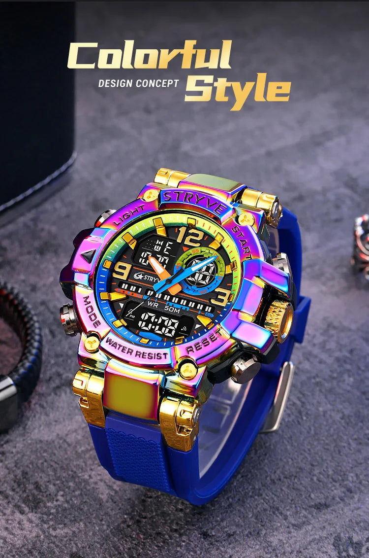 STRYVE Men's Watches 8025 Fashion Watch for Man 5ATM Waterproof Men's Clock High Quality Digital-Analog Movement Silicone Strap