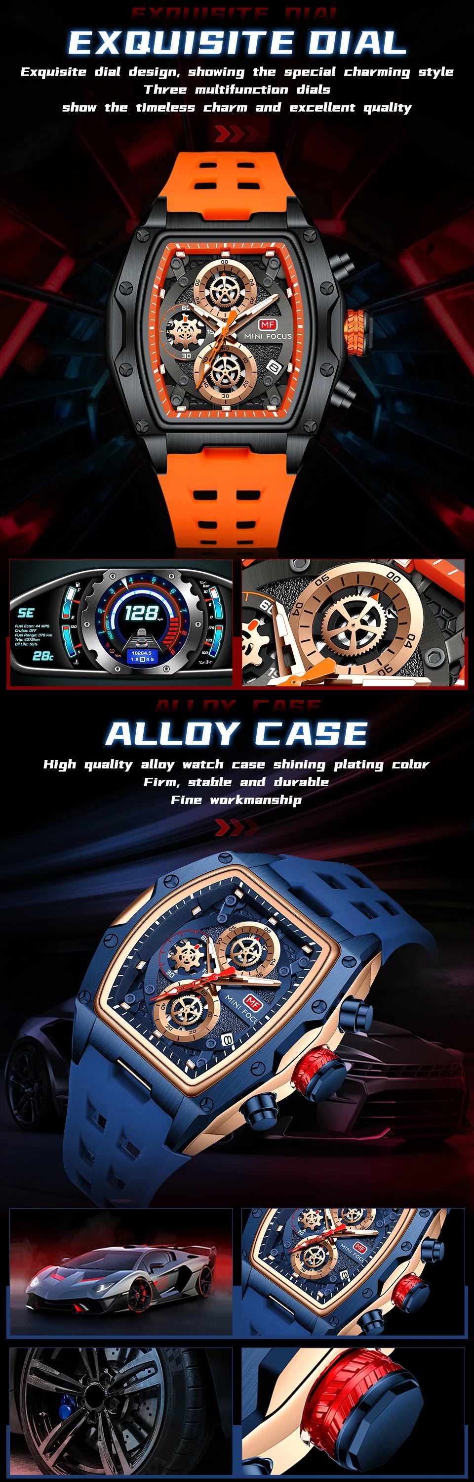 MINI FOCUS Multifunctional Luxury Fashion Quartz Wristwatches for Men Warrior Red Strap Waterproof Chronograph reloj hombre 473G