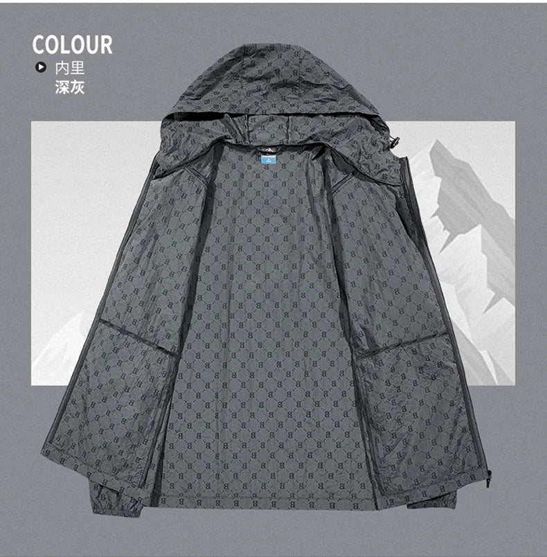 Men Thin Summer Cycling jacket Sun Protection jacket Moutain Hiking Fishing Casual Windbreaker Quick Drying Sports Hooded Coat