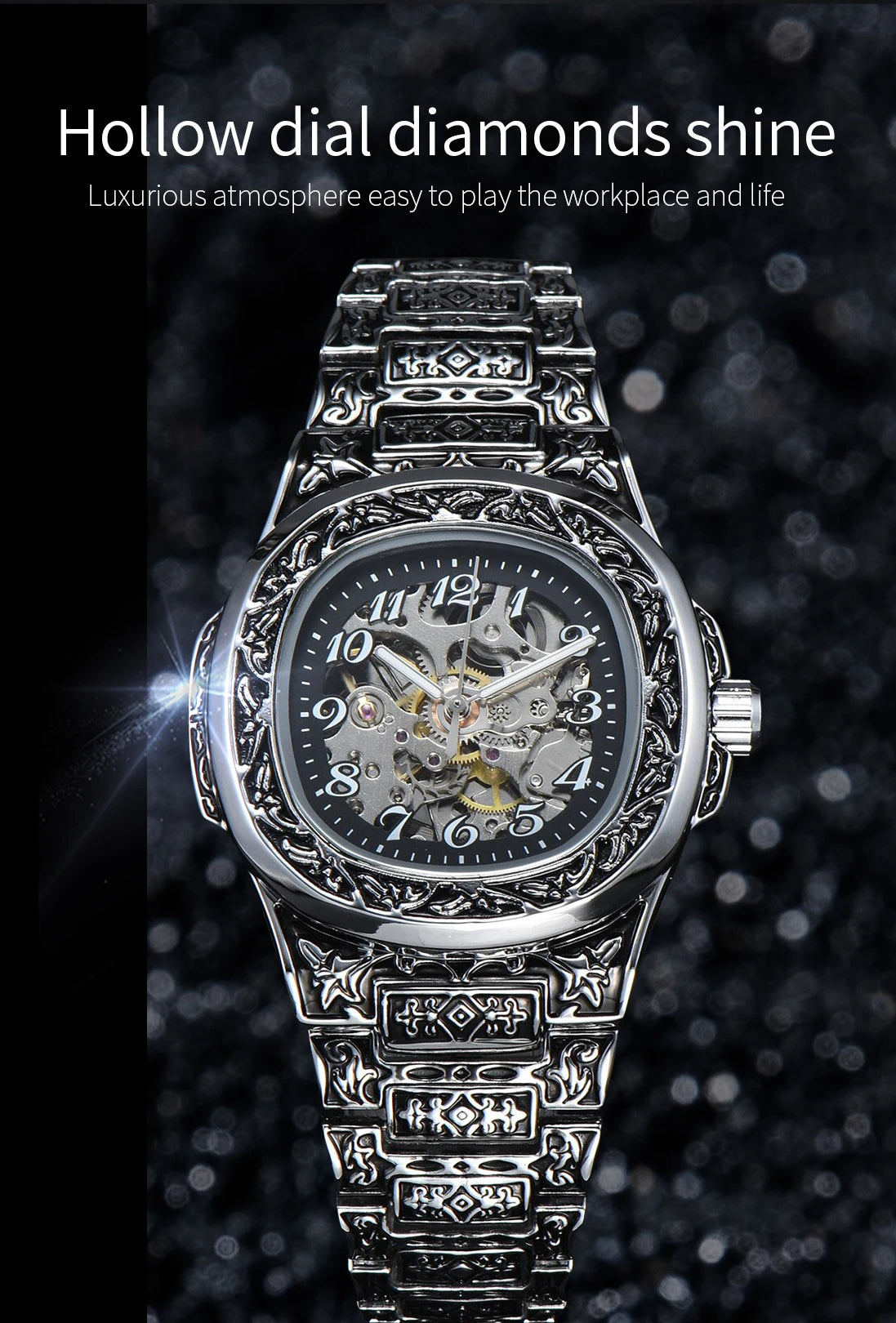 LONGLUX Automatic mechanical watch alloy steel vintage retro luxury waterproof skeleton ffordable 40mm wholesale Watch for Men