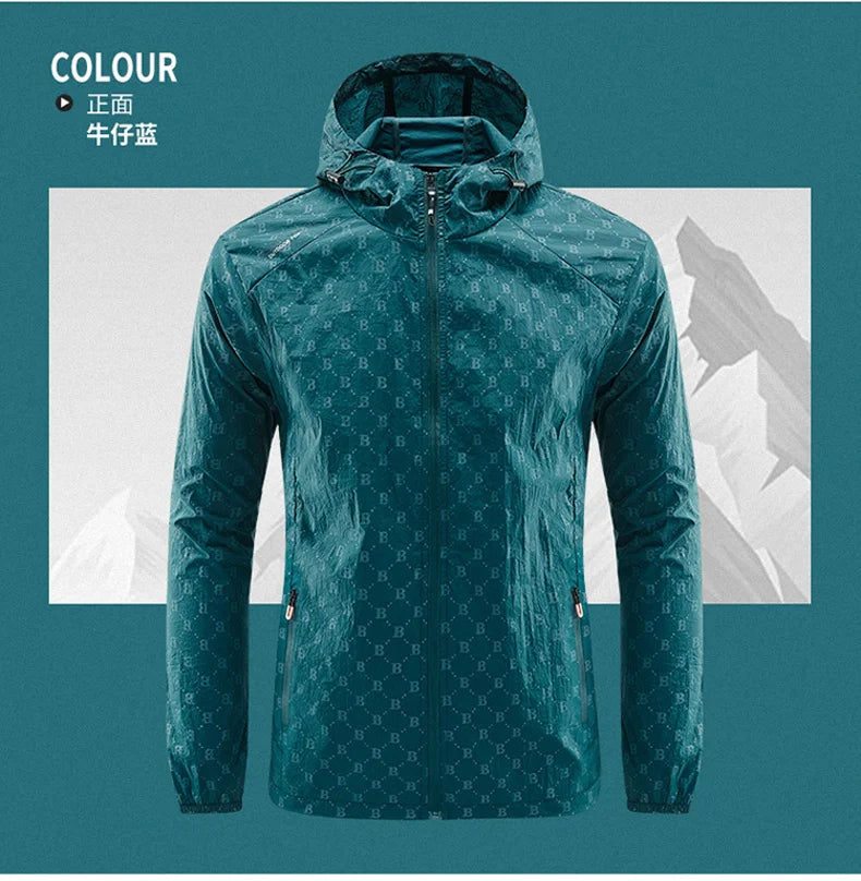 Men Thin Summer Cycling jacket Sun Protection jacket Moutain Hiking Fishing Casual Windbreaker Quick Drying Sports Hooded Coat