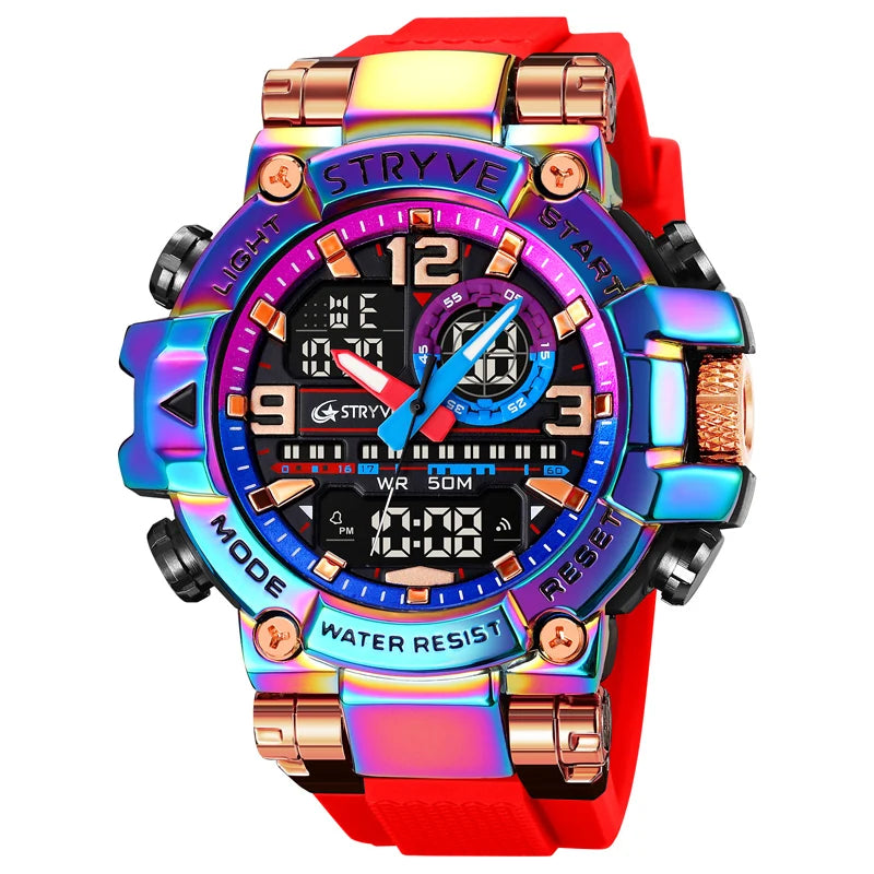 STRYVE Men's Watches 8025 Fashion Watch for Man 5ATM Waterproof Men's Clock High Quality Digital-Analog Movement Silicone Strap