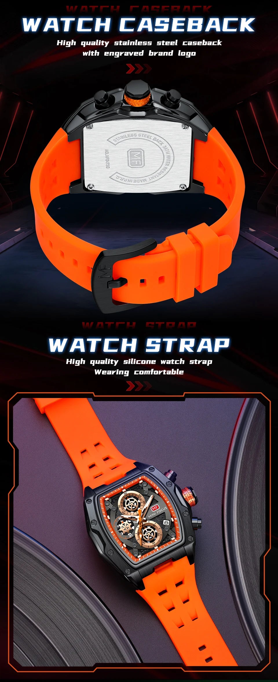 MINI FOCUS Multifunctional Luxury Fashion Quartz Wristwatches for Men Warrior Red Strap Waterproof Chronograph reloj hombre 473G