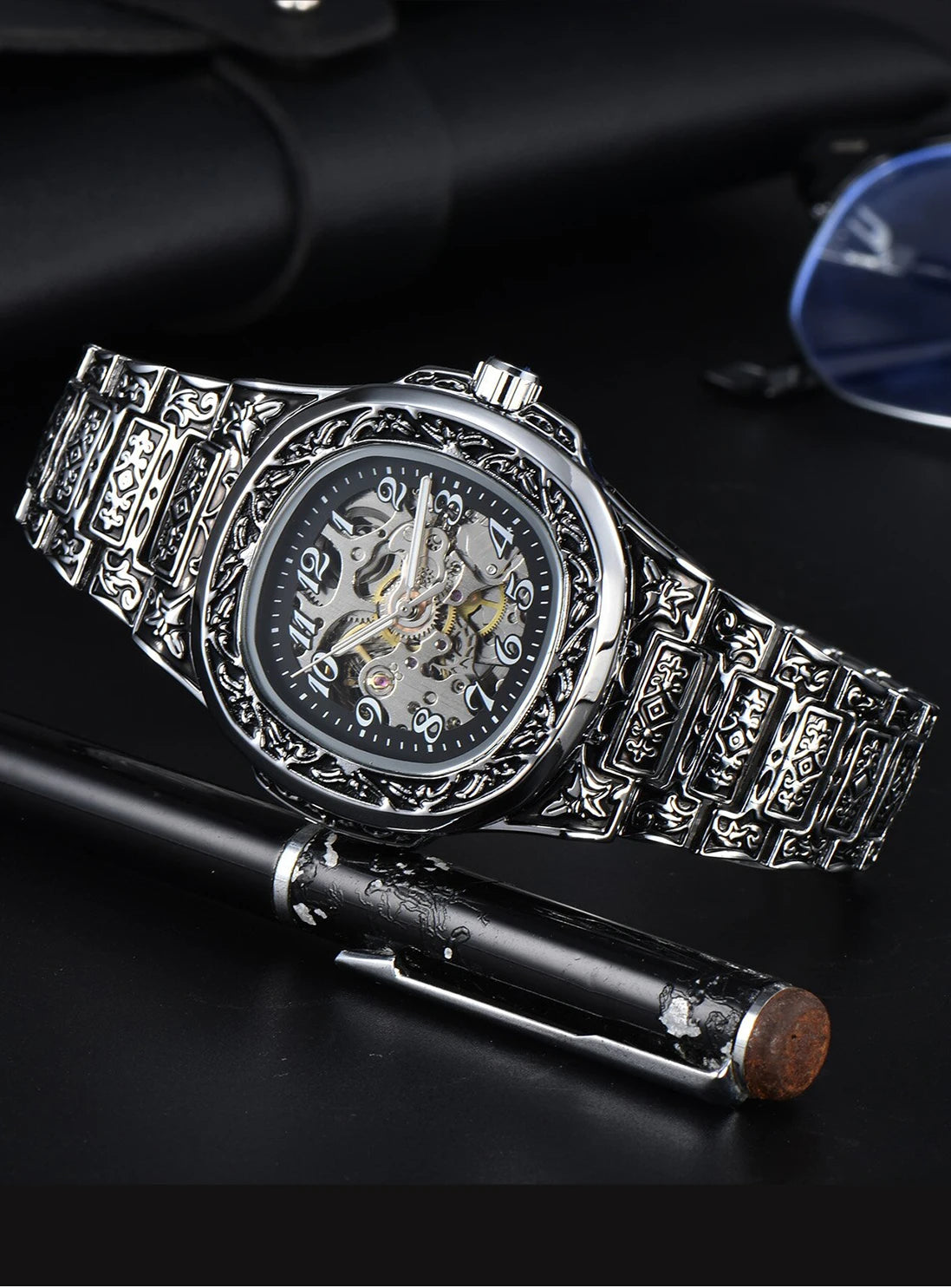 LONGLUX Automatic mechanical watch alloy steel vintage retro luxury waterproof skeleton ffordable 40mm wholesale Watch for Men