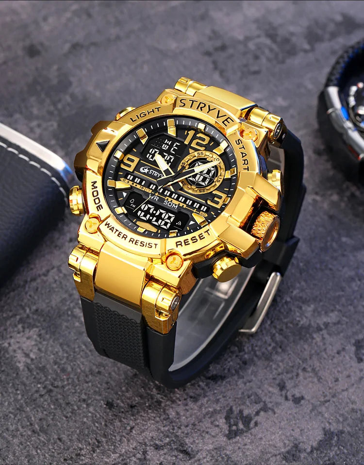 STRYVE Men's Watches 8025 Fashion Watch for Man 5ATM Waterproof Men's Clock High Quality Digital-Analog Movement Silicone Strap