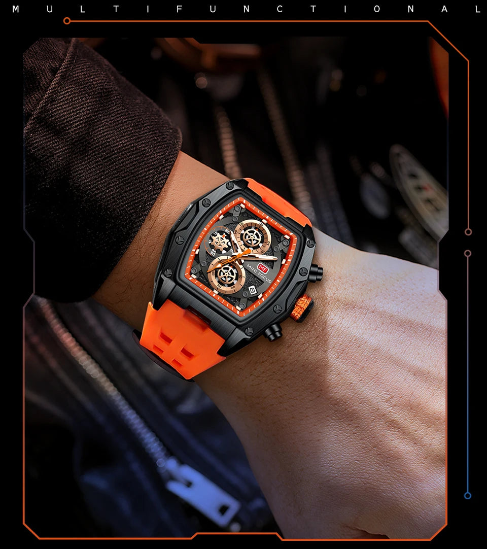 MINI FOCUS Multifunctional Luxury Fashion Quartz Wristwatches for Men Warrior Red Strap Waterproof Chronograph reloj hombre 473G