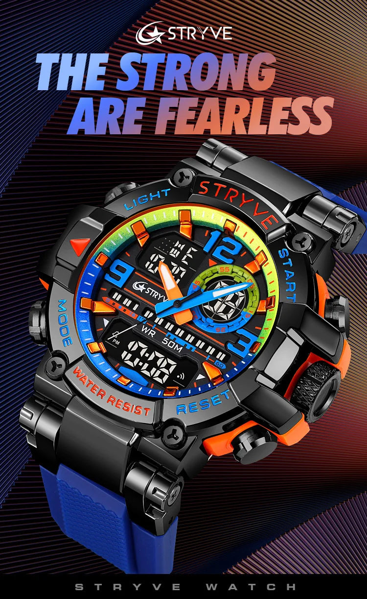 STRYVE Men's Watches 8025 Fashion Watch for Man 5ATM Waterproof Men's Clock High Quality Digital-Analog Movement Silicone Strap