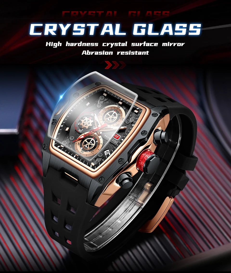 MINI FOCUS Multifunctional Luxury Fashion Quartz Wristwatches for Men Warrior Red Strap Waterproof Chronograph reloj hombre 473G