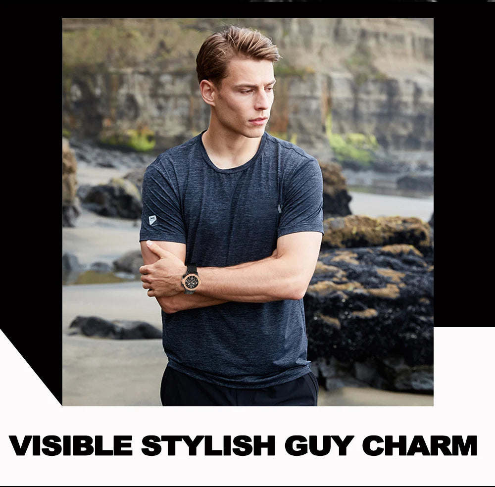 Black Silicone Mens Hand 46mm Hollowed Out Large Dial Rose Gold Fashionable Military Style Original Quartz Movement Sports Watch