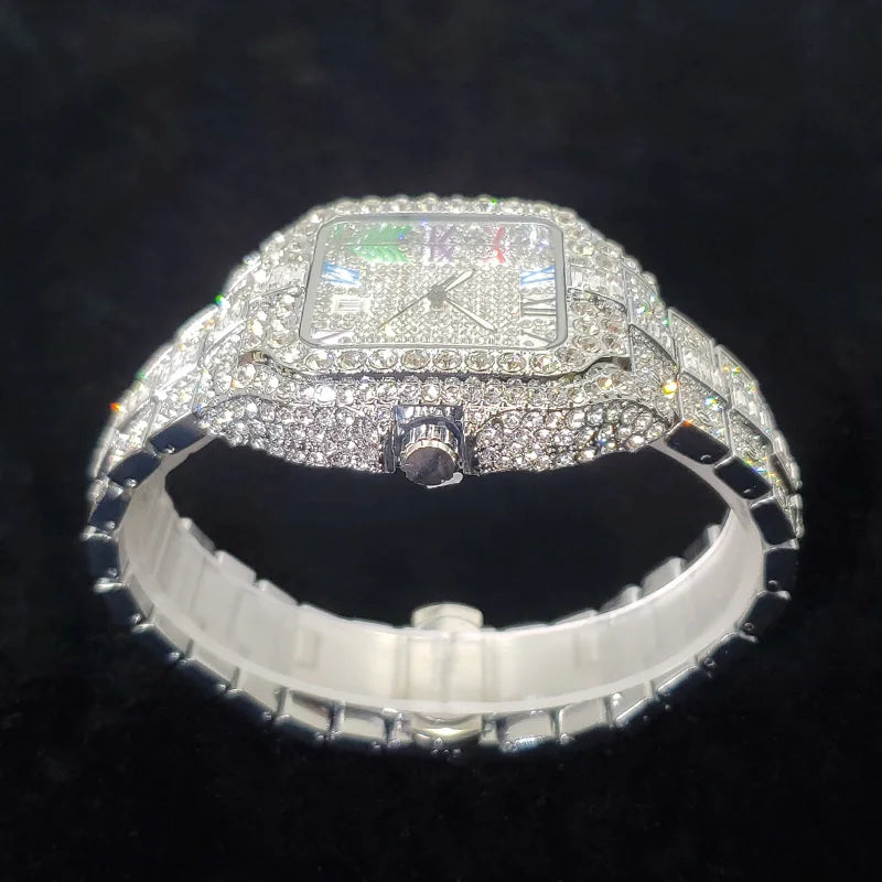 2025 New Luxury Diamond Watch Men Fashion Iced Out Square Colorful Number Watches Hip Hop Bling Jewelry Reloj Hombre for Party