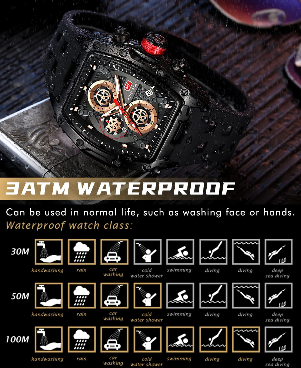 MINI FOCUS Multifunctional Luxury Fashion Quartz Wristwatches for Men Warrior Red Strap Waterproof Chronograph reloj hombre 473G