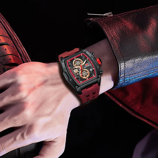 MINI FOCUS Multifunctional Luxury Fashion Quartz Wristwatches for Men Warrior Red Strap Waterproof Chronograph reloj hombre 473G