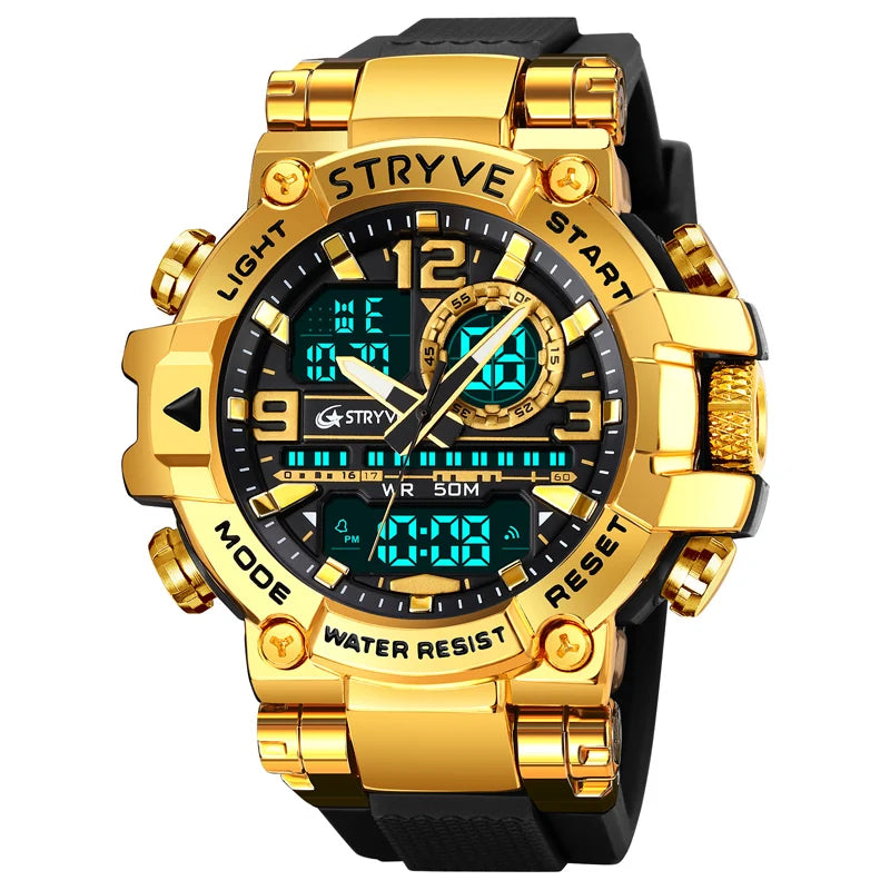 STRYVE Men's Watches 8025 Fashion Watch for Man 5ATM Waterproof Men's Clock High Quality Digital-Analog Movement Silicone Strap