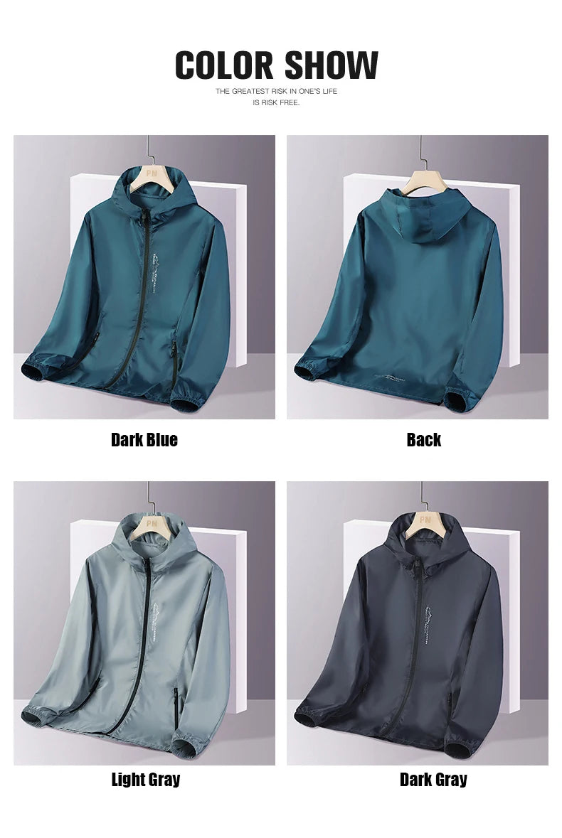 Summer New Ice Silk Hooded Sunscreen Clothing Thin Section Of Ultraviolet Breathable Printed Jacket Fashion Outdoor Men's