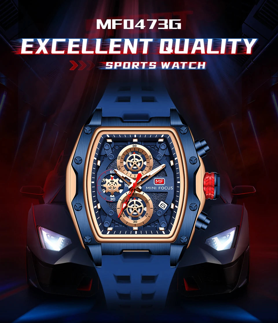 MINI FOCUS Multifunctional Luxury Fashion Quartz Wristwatches for Men Warrior Red Strap Waterproof Chronograph reloj hombre 473G