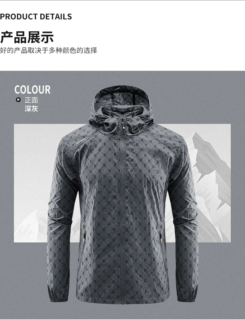 Men Thin Summer Cycling jacket Sun Protection jacket Moutain Hiking Fishing Casual Windbreaker Quick Drying Sports Hooded Coat