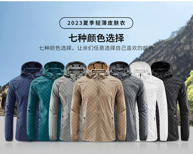 Men Thin Summer Cycling jacket Sun Protection jacket Moutain Hiking Fishing Casual Windbreaker Quick Drying Sports Hooded Coat