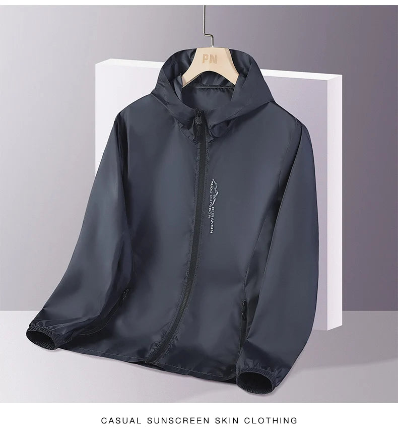 Summer New Ice Silk Hooded Sunscreen Clothing Thin Section Of Ultraviolet Breathable Printed Jacket Fashion Outdoor Men's