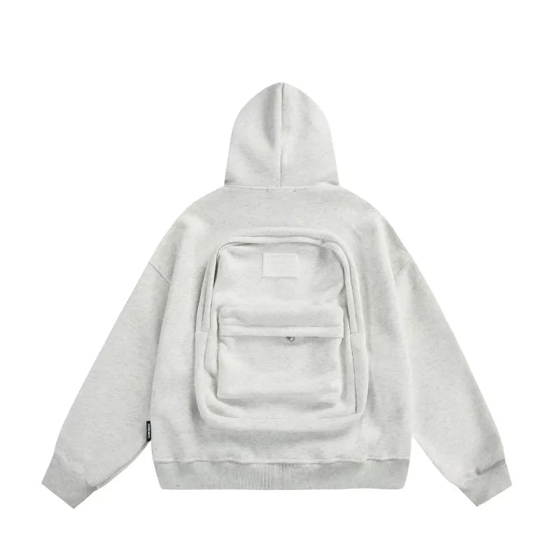 Streetwear fashion three-dimensional backpack casual hoodie Y2K autumn winter high street trend punk men's top loose sportswear