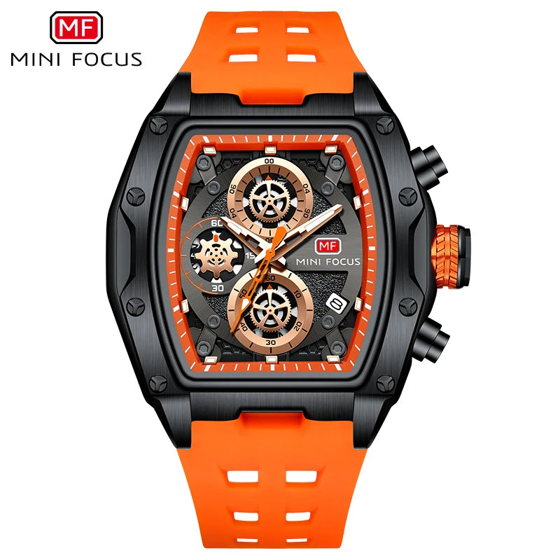 MINI FOCUS Multifunctional Luxury Fashion Quartz Wristwatches for Men Warrior Red Strap Waterproof Chronograph reloj hombre 473G