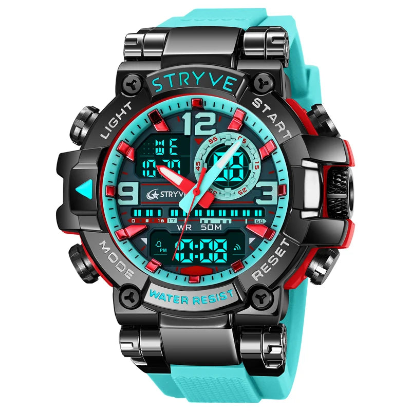 STRYVE Men's Watches 8025 Fashion Watch for Man 5ATM Waterproof Men's Clock High Quality Digital-Analog Movement Silicone Strap