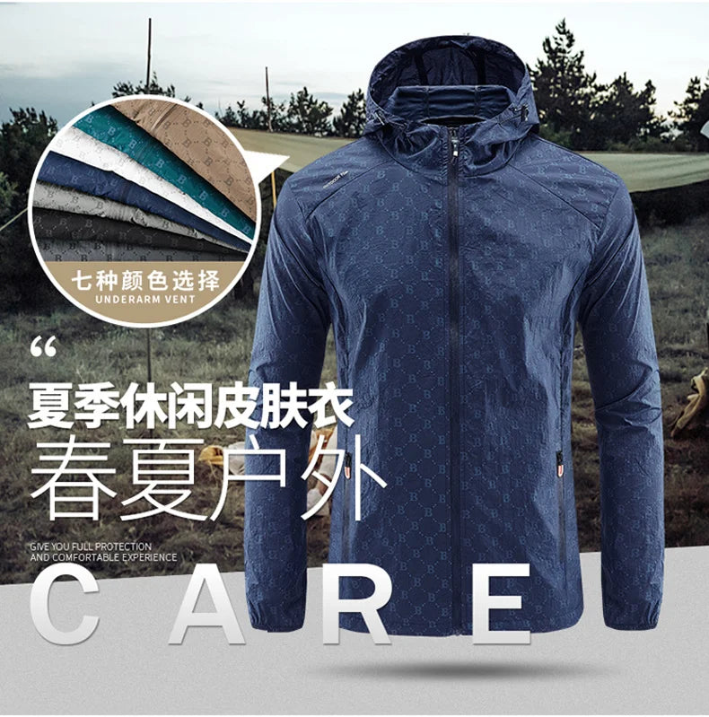 Men Thin Summer Cycling jacket Sun Protection jacket Moutain Hiking Fishing Casual Windbreaker Quick Drying Sports Hooded Coat