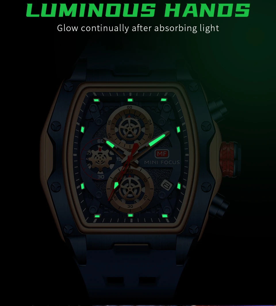 MINI FOCUS Multifunctional Luxury Fashion Quartz Wristwatches for Men Warrior Red Strap Waterproof Chronograph reloj hombre 473G