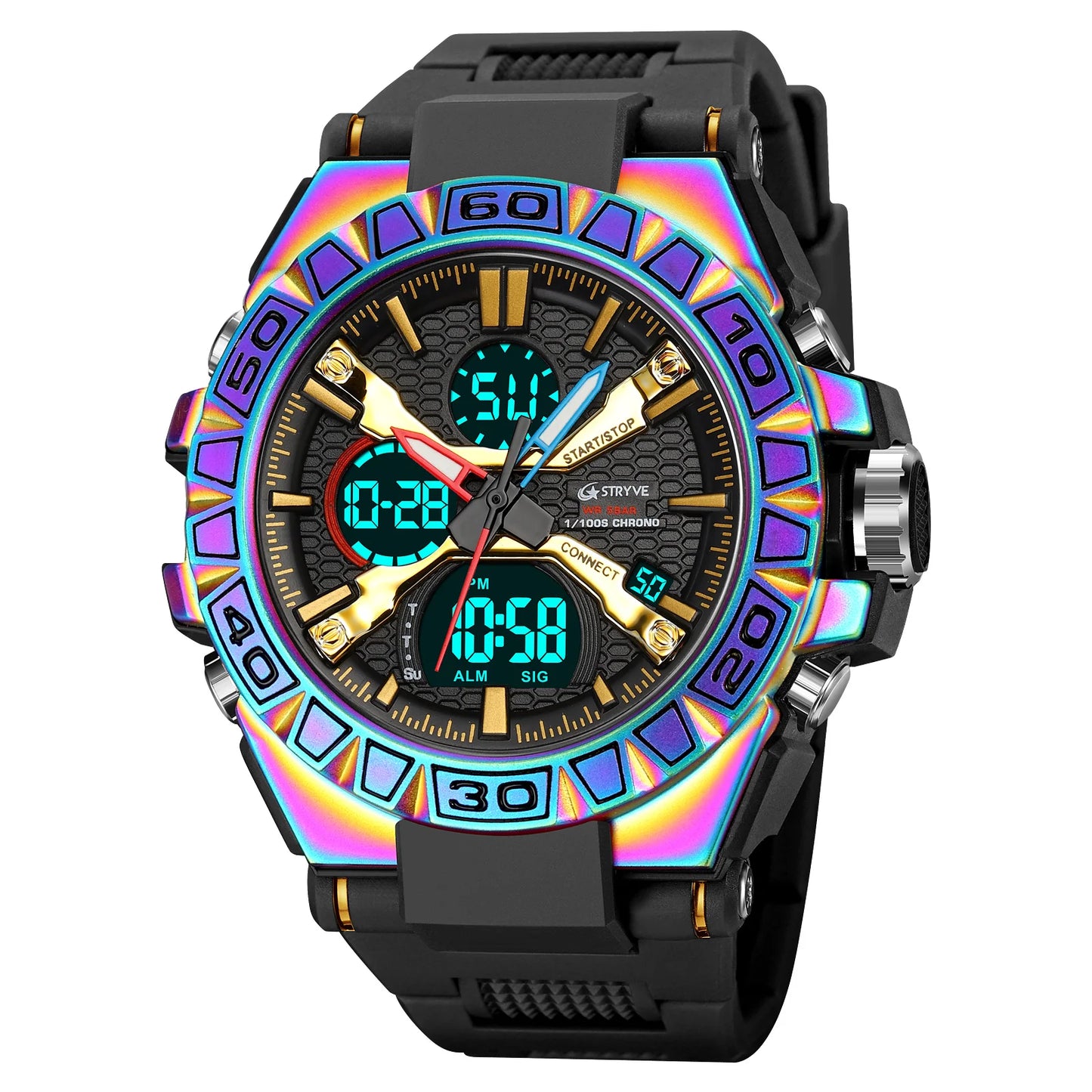 STRYVE Men's Watches 8025 Fashion Watch for Man 5ATM Waterproof Men's Clock High Quality Digital-Analog Movement Silicone Strap