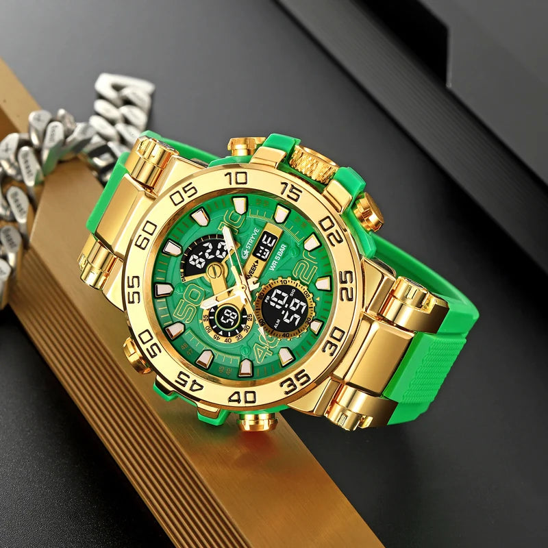 New STRYVE 8030 Men's Watch Fashion Sports Waterproof Wristwatch High Quality Digital-Analog Dual Movement Calendar Aralm Week