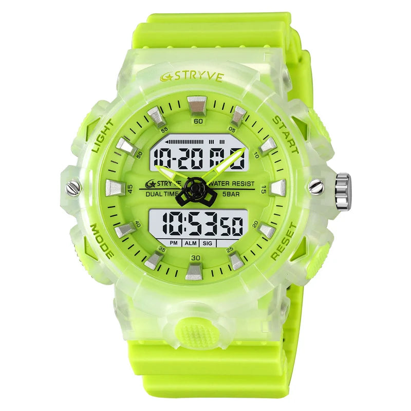 STRYVE Men's Watches 8025 Fashion Watch for Man 5ATM Waterproof Men's Clock High Quality Digital-Analog Movement Silicone Strap