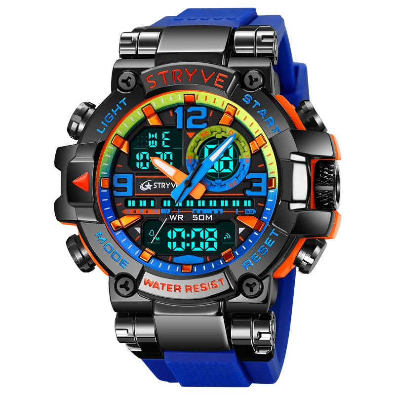 STRYVE Men's Watches 8025 Fashion Watch for Man 5ATM Waterproof Men's Clock High Quality Digital-Analog Movement Silicone Strap
