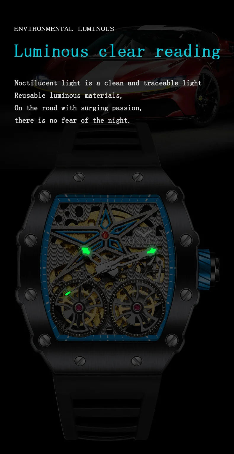 New Luxury Fashion Watches Men ONOLA Brand Hollow Full Automatic Mechanical Men Watch Waterproof Clock