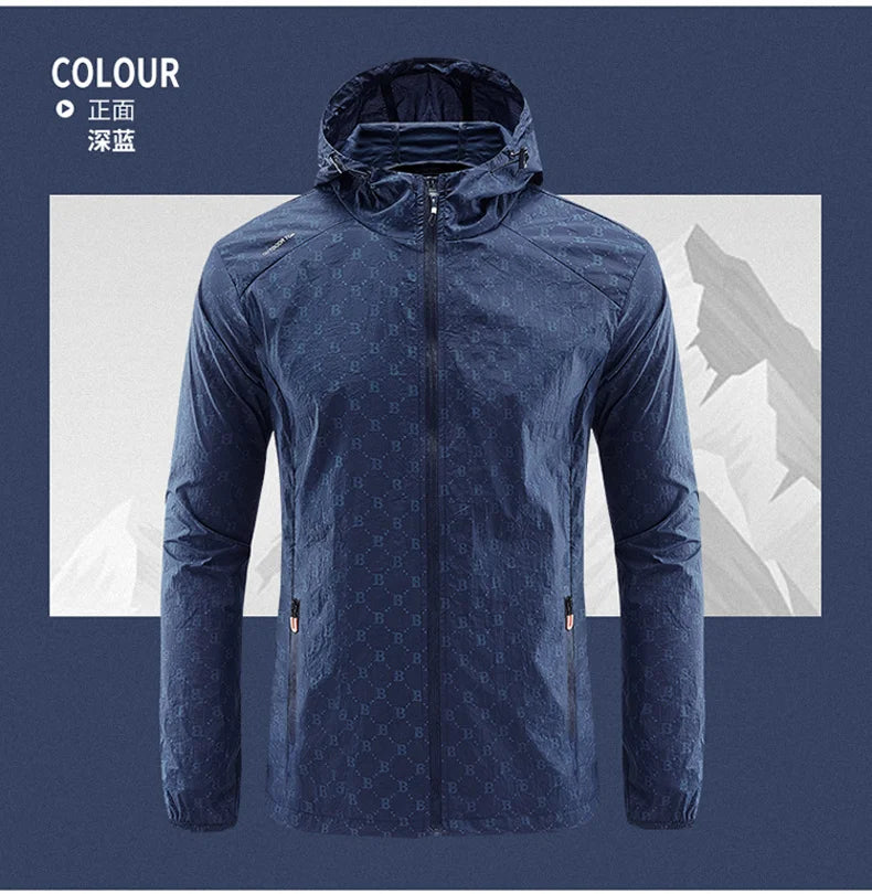 Men Thin Summer Cycling jacket Sun Protection jacket Moutain Hiking Fishing Casual Windbreaker Quick Drying Sports Hooded Coat