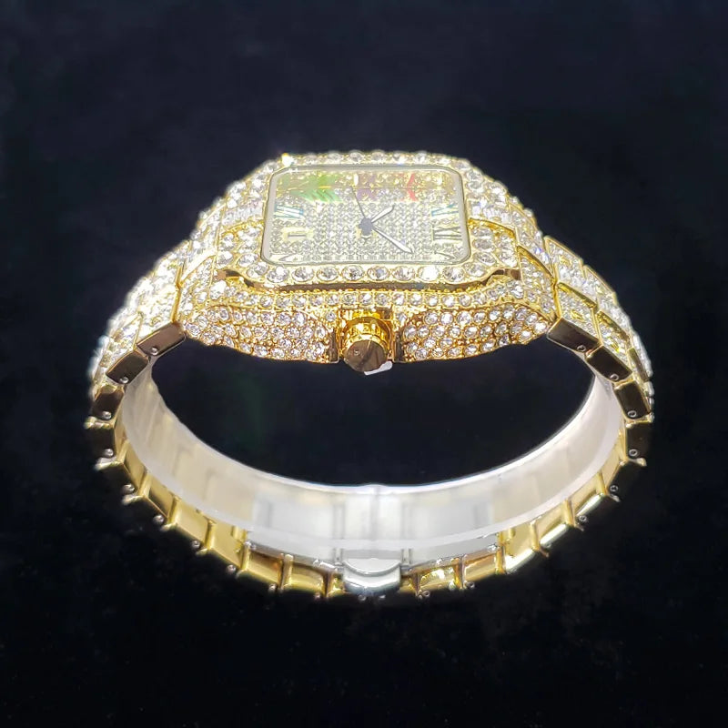 2025 New Luxury Diamond Watch Men Fashion Iced Out Square Colorful Number Watches Hip Hop Bling Jewelry Reloj Hombre for Party