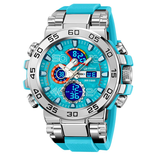 New STRYVE 8030 Men's Watch Fashion Sports Waterproof Wristwatch High Quality Digital-Analog Dual Movement Calendar Aralm Week