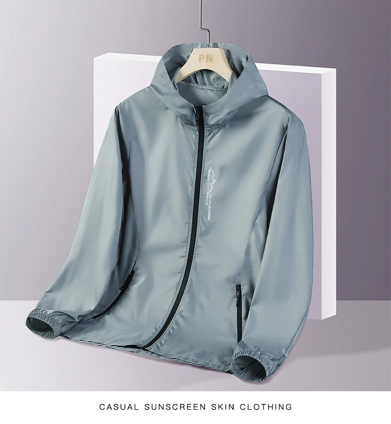 Summer New Ice Silk Hooded Sunscreen Clothing Thin Section Of Ultraviolet Breathable Printed Jacket Fashion Outdoor Men's