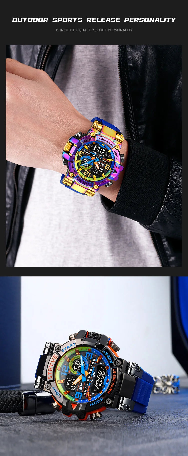 STRYVE Men's Watches 8025 Fashion Watch for Man 5ATM Waterproof Men's Clock High Quality Digital-Analog Movement Silicone Strap