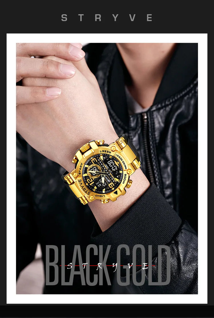 STRYVE Men's Watches 8025 Fashion Watch for Man 5ATM Waterproof Men's Clock High Quality Digital-Analog Movement Silicone Strap