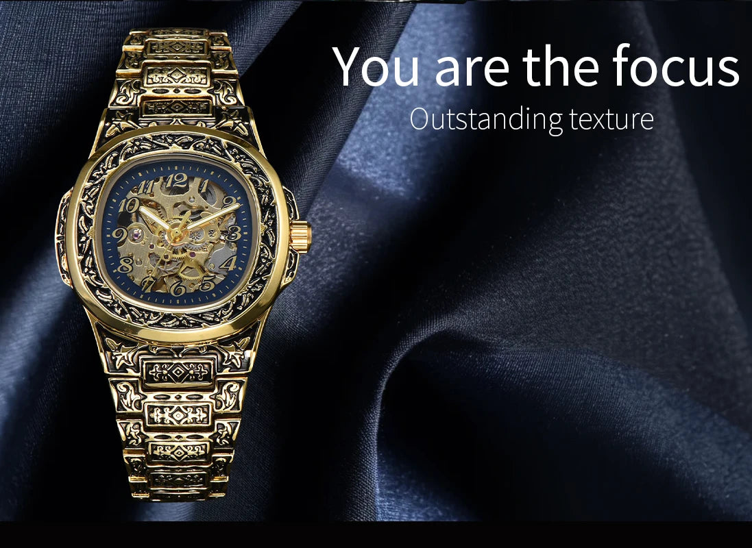 LONGLUX Automatic mechanical watch alloy steel vintage retro luxury waterproof skeleton ffordable 40mm wholesale Watch for Men