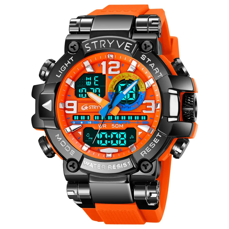 STRYVE Men's Watches 8025 Fashion Watch for Man 5ATM Waterproof Men's Clock High Quality Digital-Analog Movement Silicone Strap