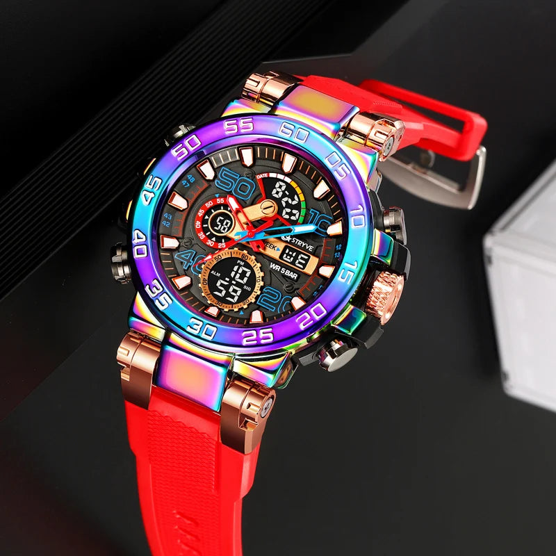 New STRYVE 8030 Men's Watch Fashion Sports Waterproof Wristwatch High Quality Digital-Analog Dual Movement Calendar Aralm Week