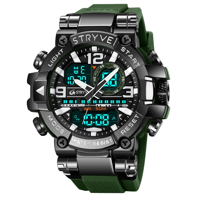 STRYVE Men's Watches 8025 Fashion Watch for Man 5ATM Waterproof Men's Clock High Quality Digital-Analog Movement Silicone Strap