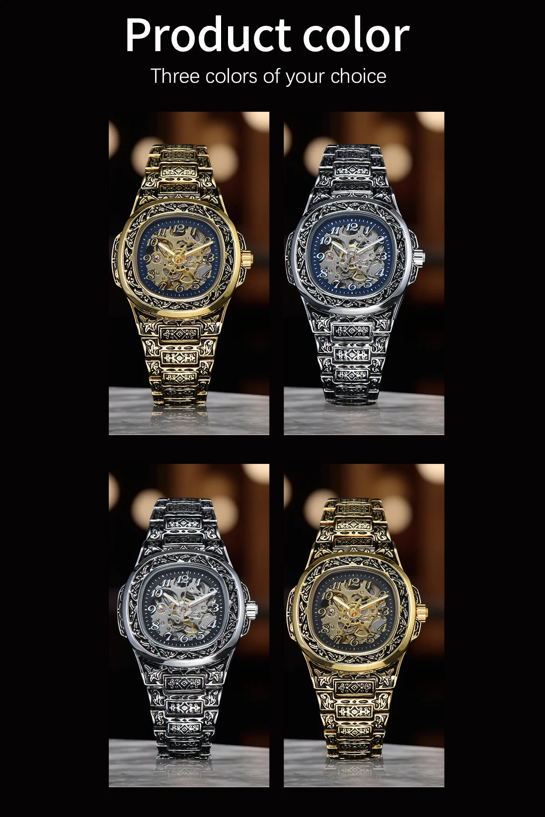 LONGLUX Automatic mechanical watch alloy steel vintage retro luxury waterproof skeleton ffordable 40mm wholesale Watch for Men