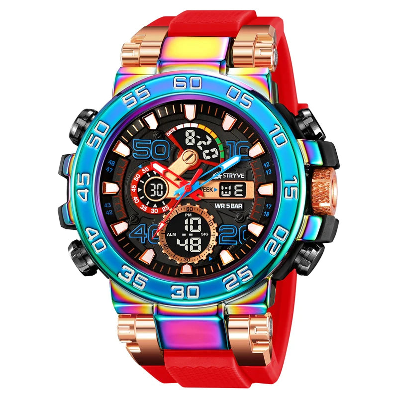 New STRYVE 8030 Men's Watch Fashion Sports Waterproof Wristwatch High Quality Digital-Analog Dual Movement Calendar Aralm Week