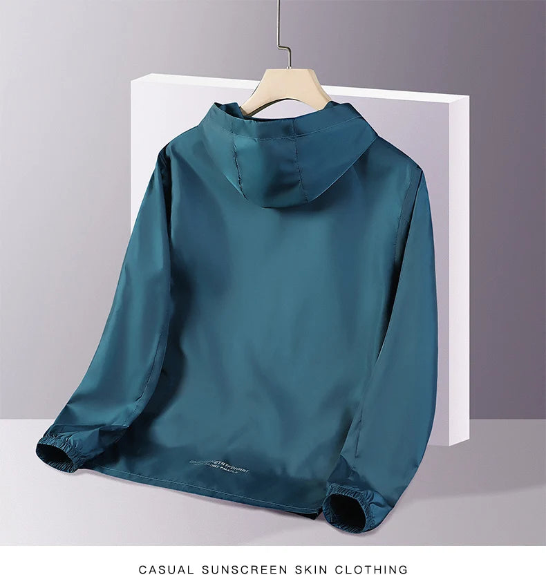 Summer New Ice Silk Hooded Sunscreen Clothing Thin Section Of Ultraviolet Breathable Printed Jacket Fashion Outdoor Men's