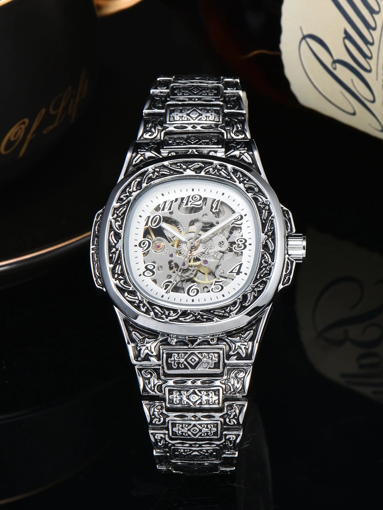 LONGLUX Automatic mechanical watch alloy steel vintage retro luxury waterproof skeleton ffordable 40mm wholesale Watch for Men