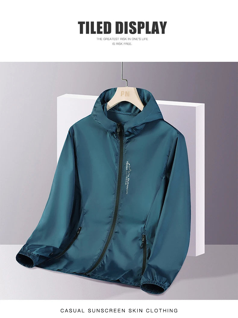 Summer New Ice Silk Hooded Sunscreen Clothing Thin Section Of Ultraviolet Breathable Printed Jacket Fashion Outdoor Men's