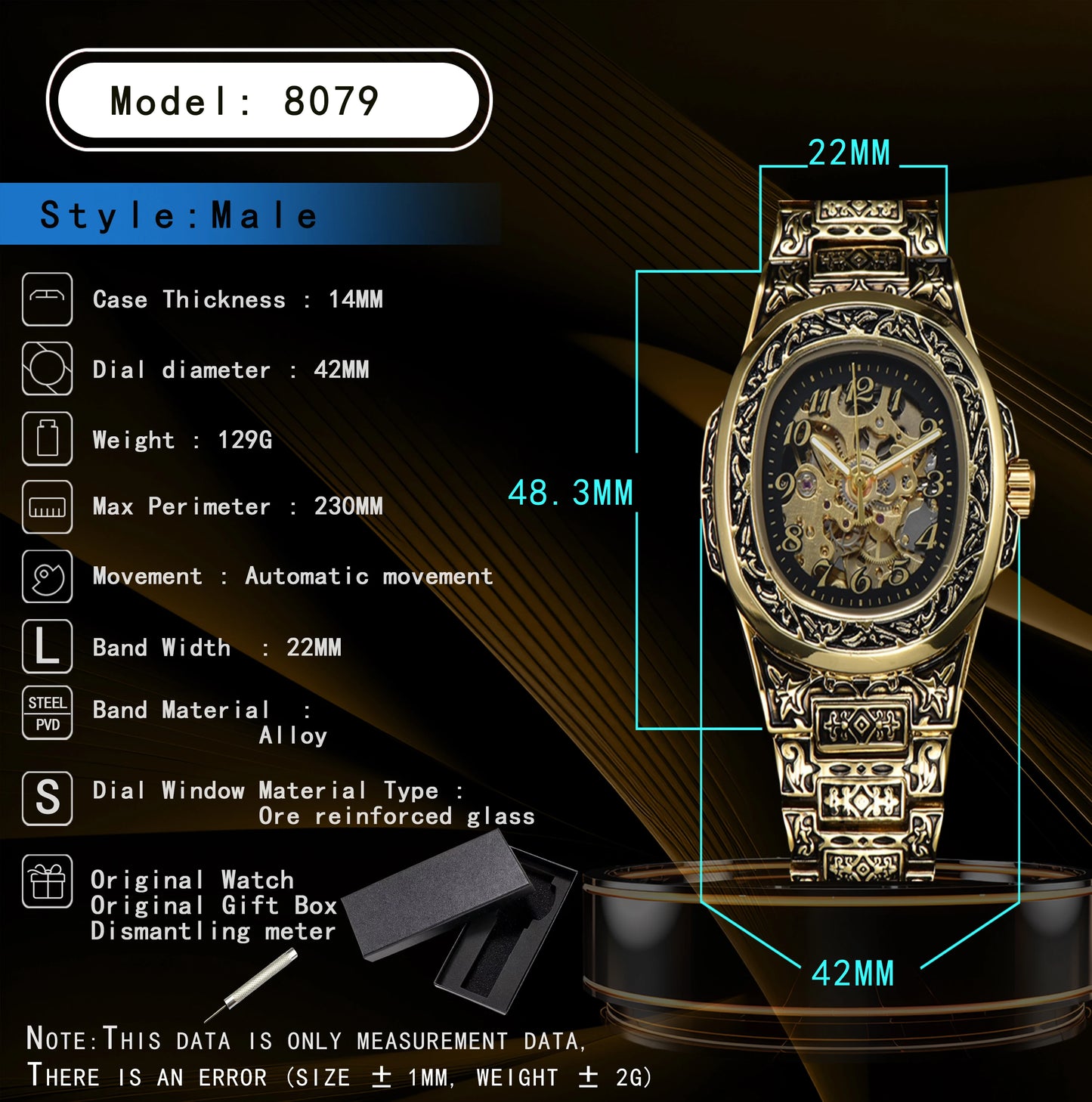 LONGLUX Automatic mechanical watch alloy steel vintage retro luxury waterproof skeleton ffordable 40mm wholesale Watch for Men